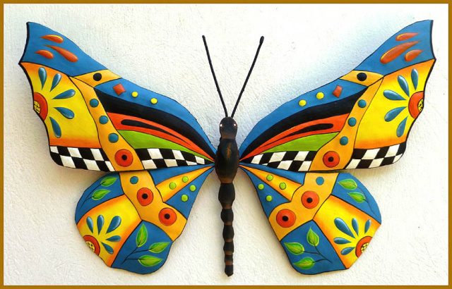 Butterfly Wall Art - Painted Metal Butterfly Wall Hanging 